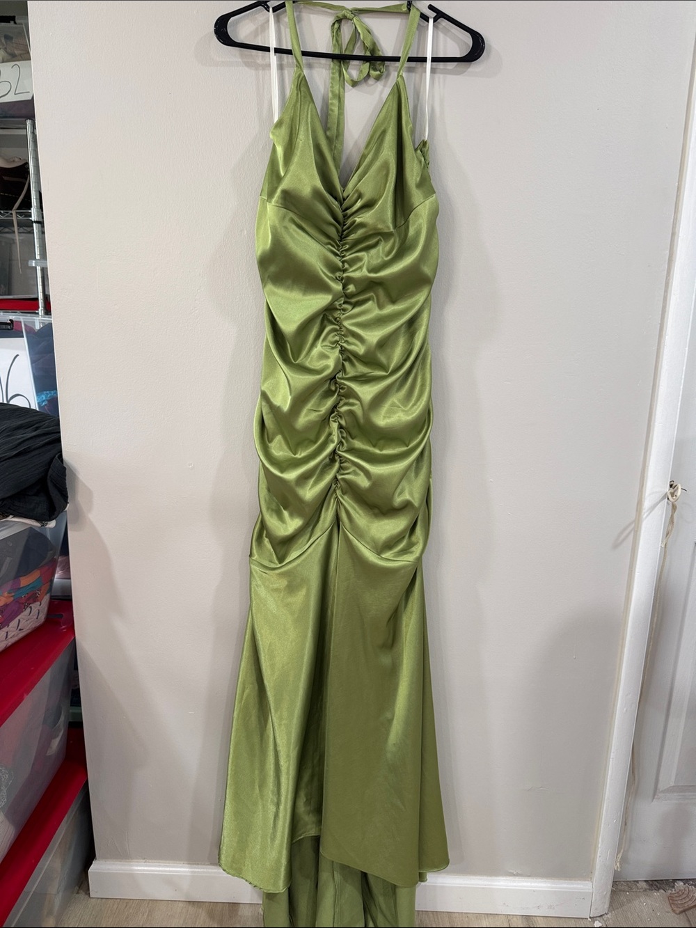 Jessica McClintock | Dresses | Jessica Mcclintock Vintage Y2k Green Ruched Satin Halter Evening Dress Gown Prom